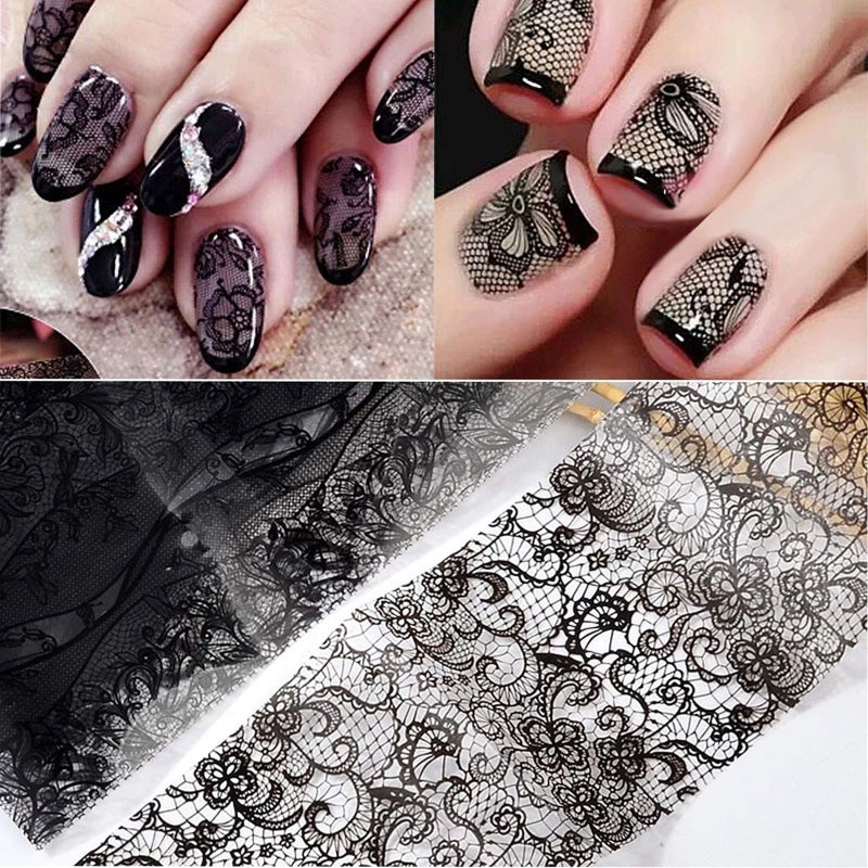 BSBTBZ Holographic Nail Foil Transfer Stickers Black White Lace Laser Foils Nail Art Supplies Starry Paper Designs for Acrylic Decorations Women Fingernails Toenails DIY Manicure Wraps Nail Decor（10 Rolls） - Image 3